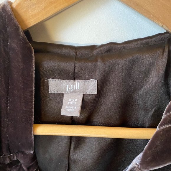 J Jill silk blend chocolate brown velvet jacket hooded women XSP - Picture 4 of 9